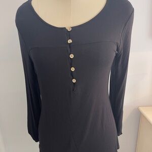 Michael Kors Black Designed Cotton Knit Top- 3/4 Sleeve- Size Small